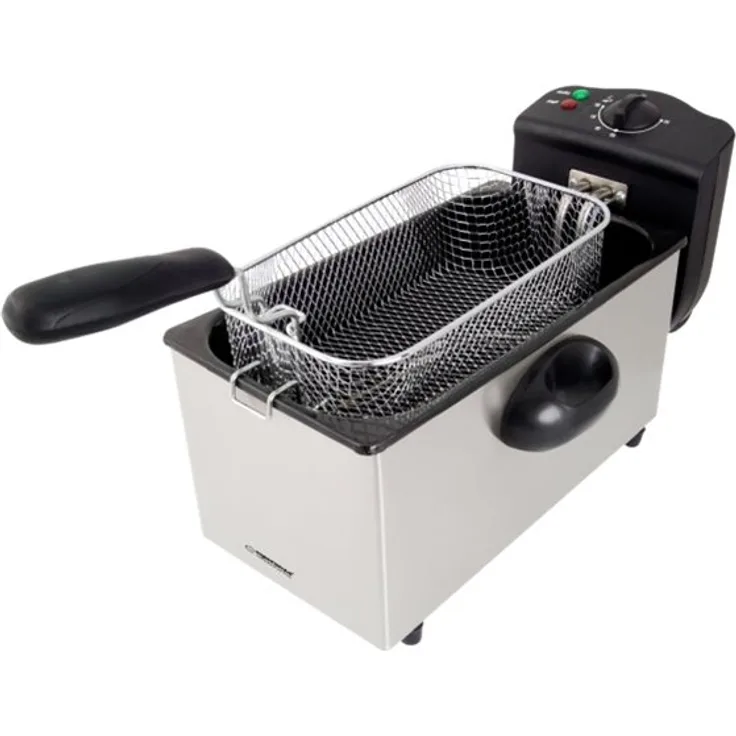 Esperanza EKG010 Fritteuse, mit Fett, 2000W, 3 Liter, mit Deckel, antihaftbeschichtet, Edelstahl, Kunststoff, inox