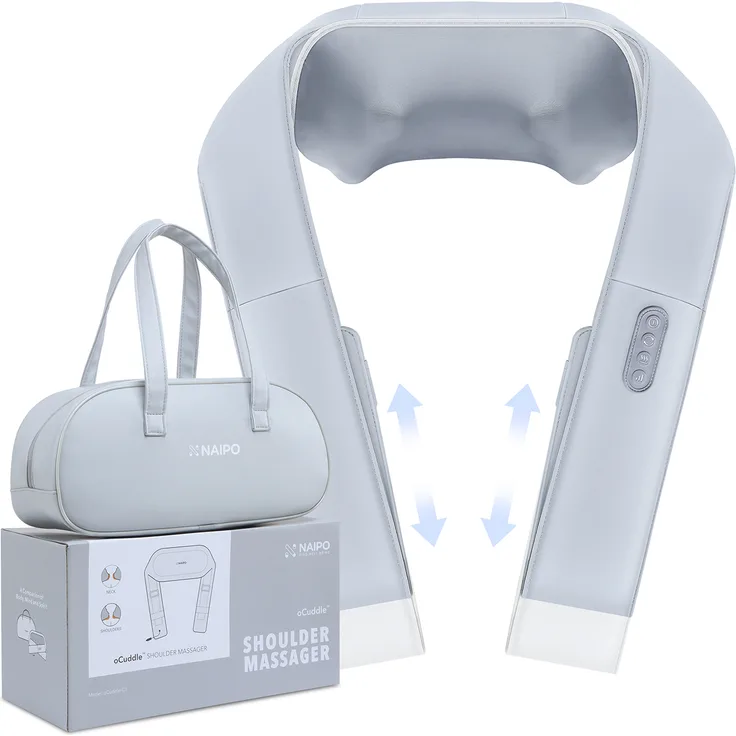 Nacken Schulter Massagegerät mit Akku, mit verstellbarer Armschlaufe und Wärmefunktion - Naipo oCuddle™ Elektrische Nackenmassagegerät Shiatsu 3D-Rotation Massage für Haus Büro Auto, mit Akku