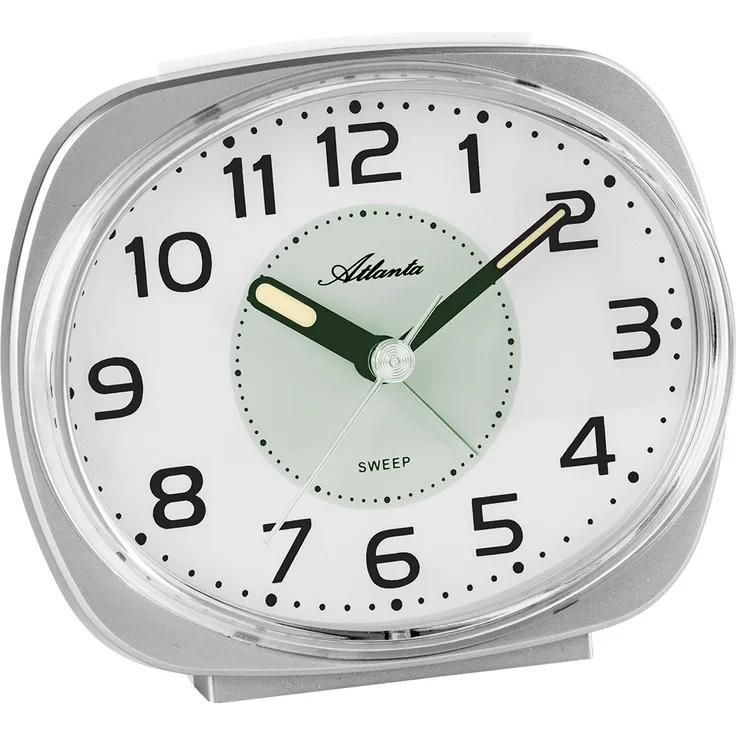 Atlanta 2141 19 Wecker Quarz analog silbern leise ohne Ticken mit Licht Snooze