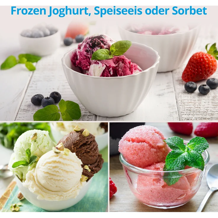 Medion MD 18883 Eismaschine, mit Kompressor, 180 Watt, bis -35 °C, Einfüllöffnung, für Joghurt, Speiseeis, Frozen Joghurt, 2 Liter, Display, Edelstahl, silber – Bild 2