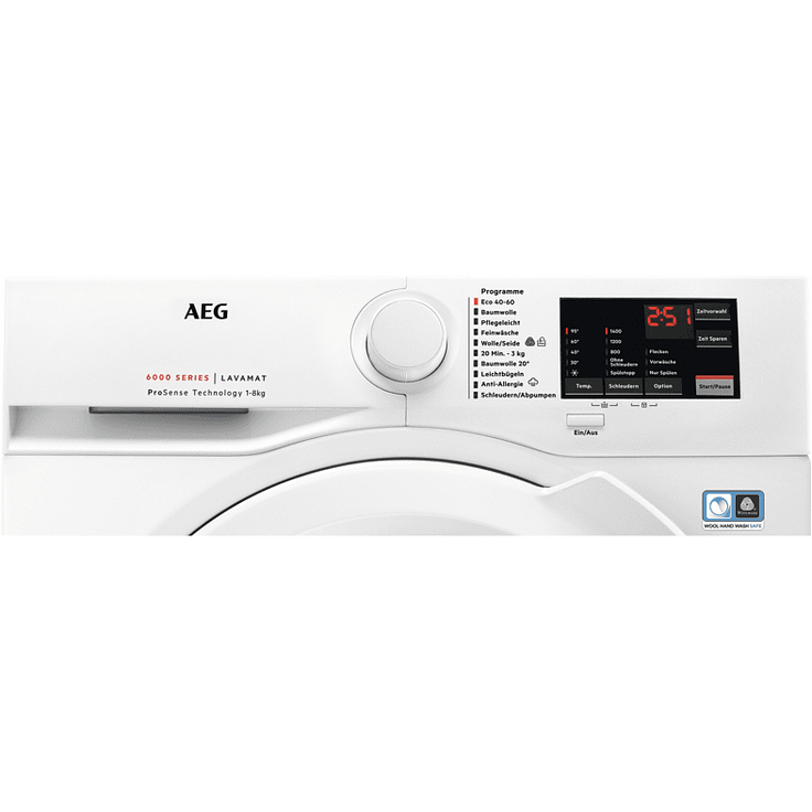 AEG L6FBF57480 Serie 6000, Frontlader-Waschmaschine, A, Fassungsvermögen 8 kg, Standgerät, Breite 59,6 cm, ProSense Mengenautomatik – Bild 2