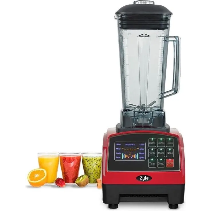 Zyle ZY858BL Standmixer, 2200 Watt, 2 Liter, LCD Display, 6 Funktionen, Timer, einstellbare Geschwindigkeit, rot