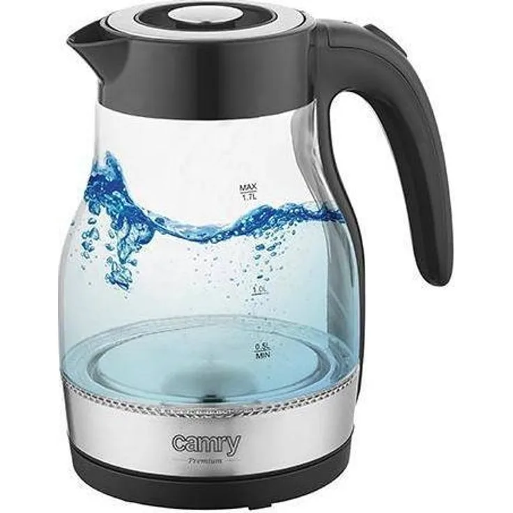 Camry CR 1300 Glas-Wasserkocher, 2200 W, 1,7 L, Edelstahl, silber, schwarz