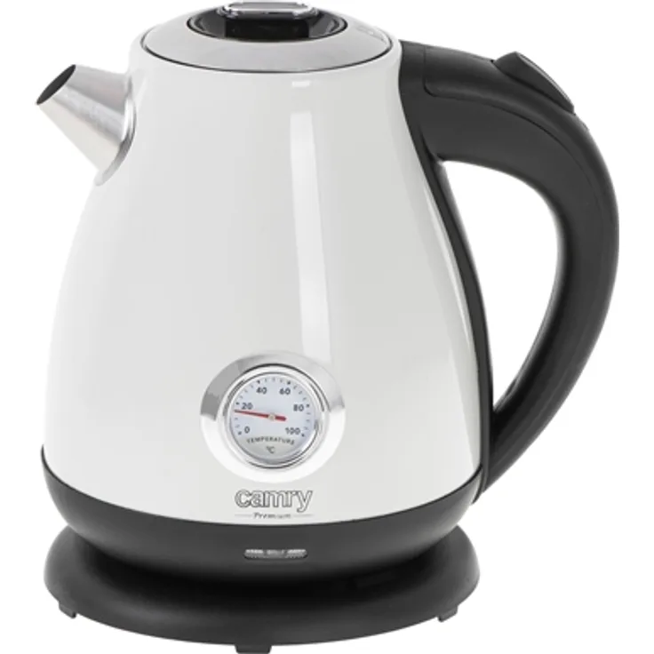 Camry CR 1344 Wasserkocher, 2200 Watt, 1,7 l, Temperaturanzeige, Edelstahl, weiß