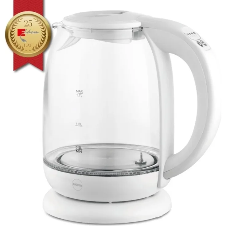 Eldom C510B Lumi Glas-Wasserkocher, 1,7 l, 2200W, Glas, Kunststoff, regelbare Temperatur, Wasserstandsanzeige, weiß