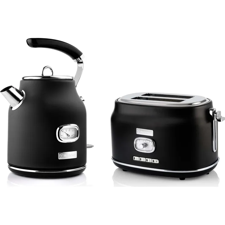 Westinghouse Retro Frühstücksset 2-Schlitz Toaster & Wasserkocher 1,7L, schwarz