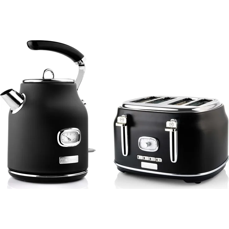 Westinghouse Retro Frühstücksset 4-Schlitz Toaster & Wasserkocher 1,7L, schwarz