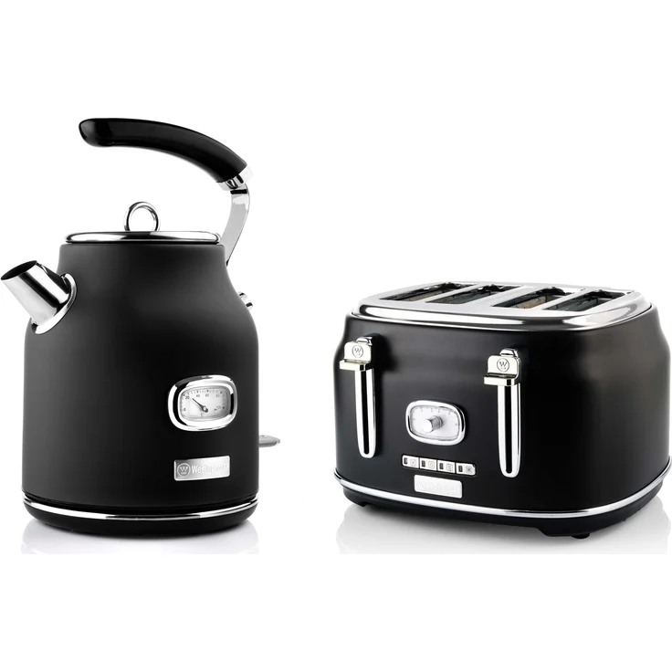 Westinghouse Retro Frühstücksset 4-Schlitz Toaster & Wasserkocher 1,7L, schwarz – Bild 1