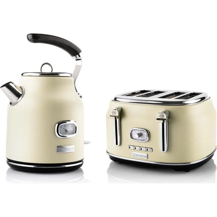 Westinghouse Retro Frühstücksset 4-Schlitz Toaster & Wasserkocher 1,7L, creme