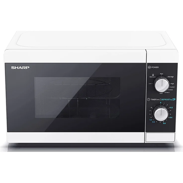 Sharp YC-MG01E-W Mikrowelle mit Grill, Garraum 20 Liter, 800 W, Drehregler, Auftaufunktion, inkl. Grillgestell, Drehteller, weiß – Bild 1