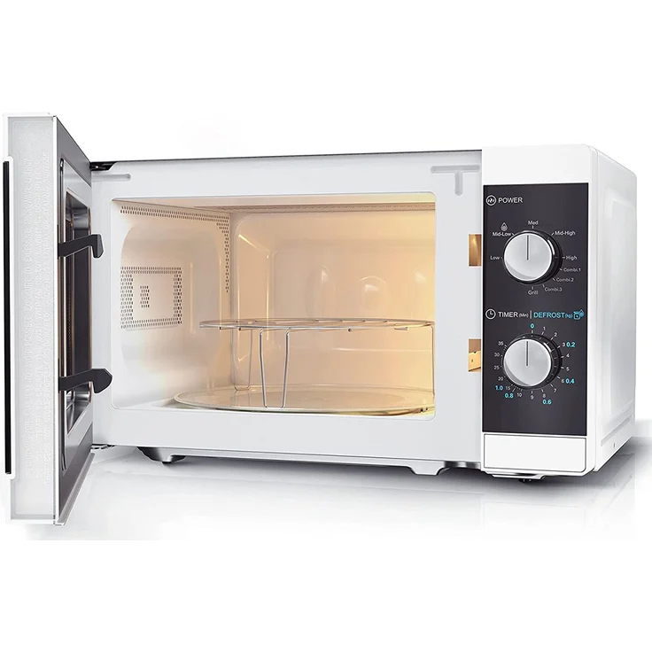 Sharp YC-MG01E-W Mikrowelle mit Grill, Garraum 20 Liter, 800 W, Drehregler, Auftaufunktion, inkl. Grillgestell, Drehteller, weiß – Bild 3