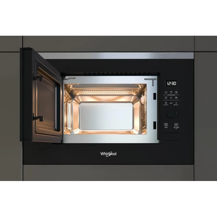 Whirlpool WMF250G Mikrowelle mit Grill, Einbaugerät, 25 Liter Garraum, 900 Watt, Kindersicherung, Auftauen, Aufbacken, Grill, Warmhalteautomatik, Joghurtprogramm, schwarz
