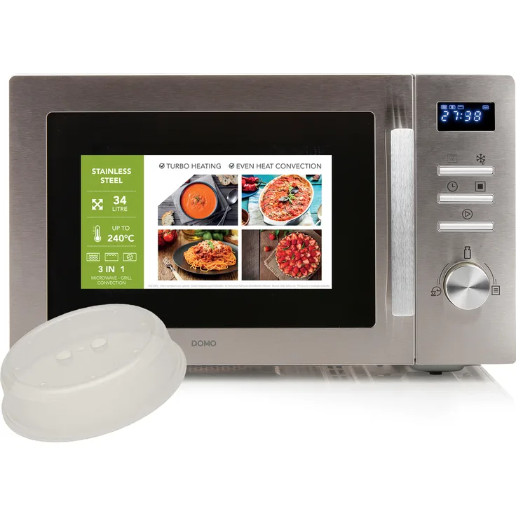 Domo Mikrowelle Grill & Konvektion, Standgerät, 34L Garraum, 1000 Watt, 10 Programme, Auftaufunktion, Abdeckhaube, silber