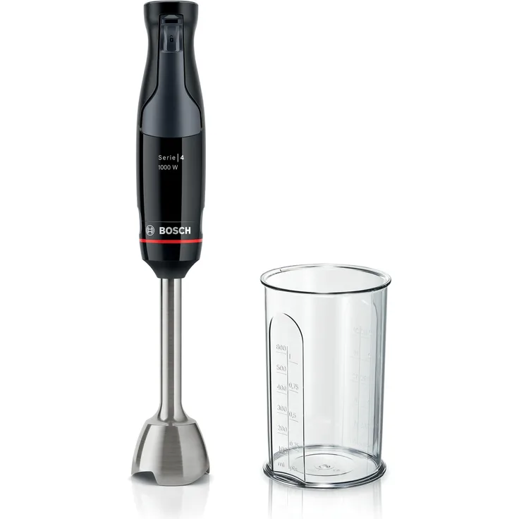 Bosch MSM 4B610 ErgoMaster Serie 4 Stabmixer, 1000 W, inkl. Mixbehälter, Anti-Rutsch-Beschichtung, QuattroBlade System - 4 Klingen, schwarz