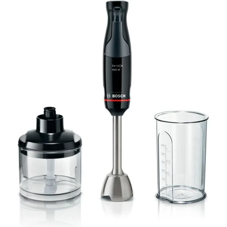 Bosch MSM 4B620 ErgoMaster Serie 4 Stabmixer-Set, inkl. Mixbehälter, Zerkleinerer, Anti-Rutsch-Beschichtung, QuattroBlade System - 4 Klingen, schwarz – Bild 1
