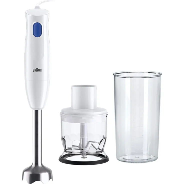Braun MQ10.201MWH Stabmixer, 450 Watt, 1 Geschwindigkeit, inkl. Schneebesen, Zerkleinerer, Kunststoff, weiß