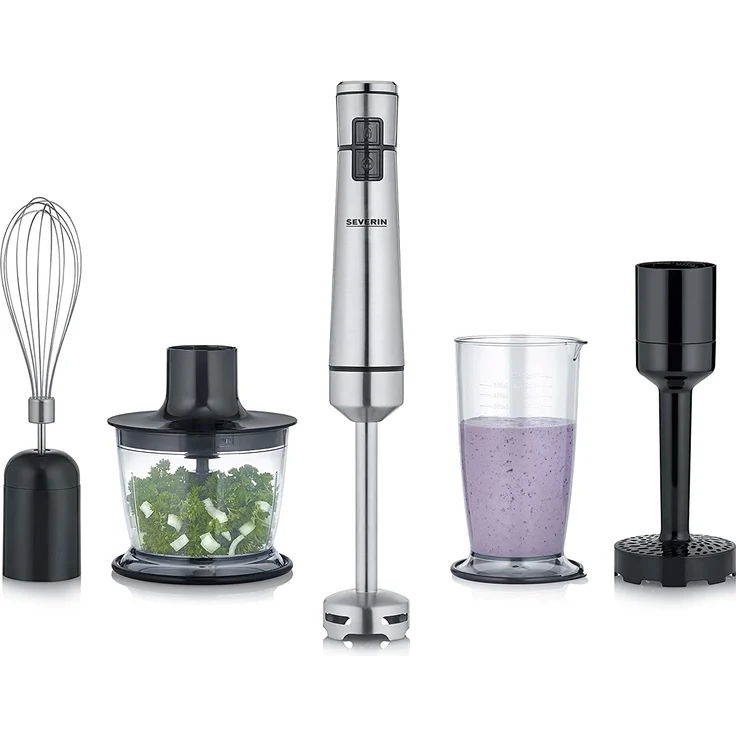 Severin 3775 Stabmixer 100W, kabellos, inkl. Multizerkleinerer, Mixbehälter, Kartoffelstampfer & Schneebesen, edelstahl – Bild 1
