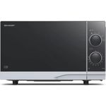 Sharp YC-PS201AE-S Mikrowelle, Standgerät, 20 Liter Garraum, 700 Watt, 6 Leistungsstufen, Auftaufunktion, silber, schwarz