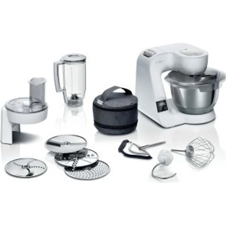 Bosch MUM5X220 Küchenmaschine, 1000 Watt, 3,9 Liter, integrierte Waage, 7 Geschwindigkeiten, Kunststoff, 3D PlanetaryMixing, EasyArmLift, weiß - Preisvergleich – Bild 1