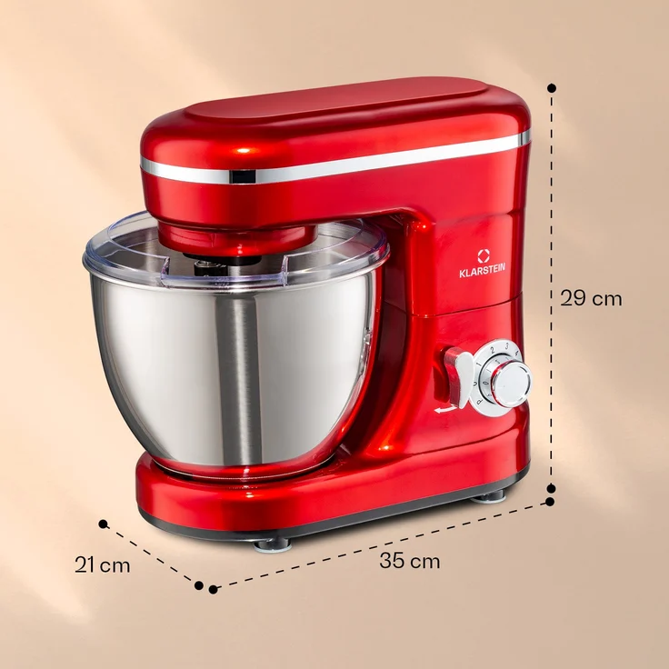 Klarstein Bella Mini Rührmaschine, 1200 W, 6 Geschwindigkeitsstufen, 4 Liter Edelstahl, Pulsfunktion, rot – Bild 6