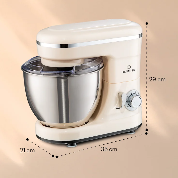 Klarstein Bella Mini Rührmaschine, 1200 W, 6 Geschwindigkeitsstufen, 4 Liter Edelstahl, Pulsfunktion, creme – Bild 6