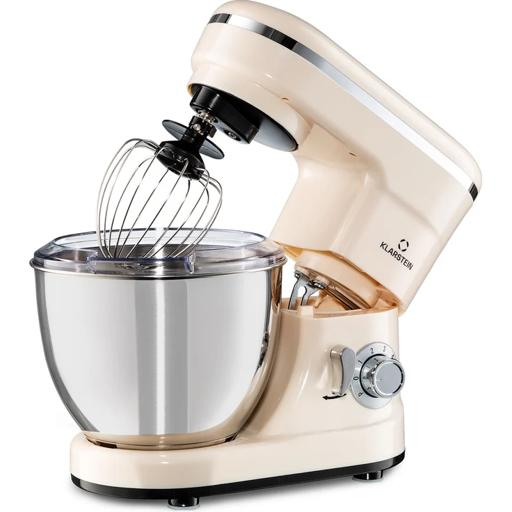 Klarstein Bella Mini Rührmaschine, 1200 W, 6 Geschwindigkeitsstufen, 4 Liter Edelstahl, Pulsfunktion, creme – Bild 1
