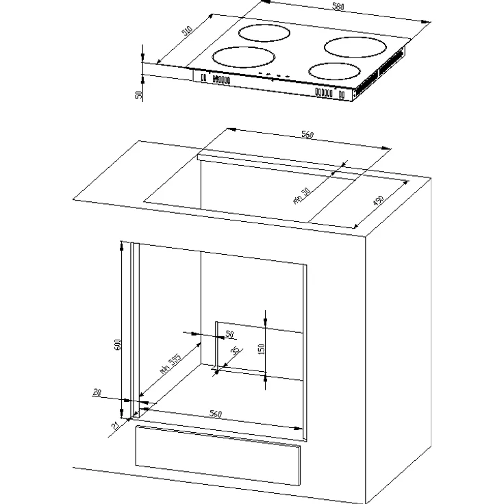 PKM BIC3 I-GK-IX-2 Herdset, inklusive Glaskeramikkochfeld, Einbaugerät, Energieeffizienzklasse A, Volumen 55 l, Breite 59,5 cm, mittel (35 - 64 l), 4 Zonen, edelstahl – Bild 3