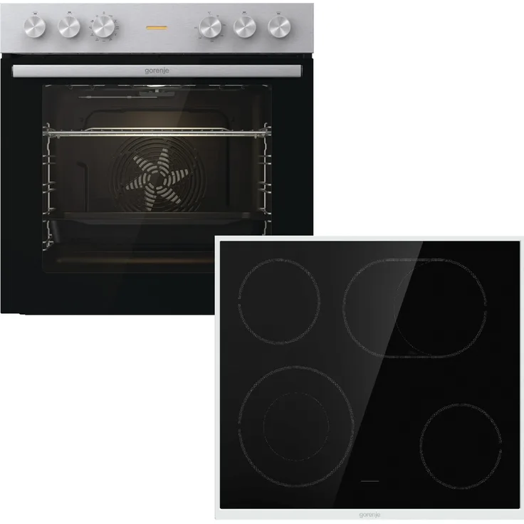 Gorenje BC6715E02+ECD643BX Herdset, inklusive Glaskeramikkochfeld, Einbaugerät, Energieeffizienzklasse A, Volumen 77 l, Breite 59,5 cm, groß (ab 65 l), 4 Zonen, edelstahl