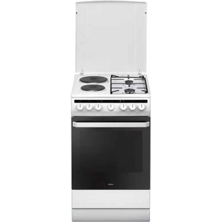 Amica 58ME2.35HZpMs(W) Standherd, 2 elektrische Kochzonen + 2 Gaskochfelder, Standgerät, Energieeffizienzklasse A, Volumen 62 l, mittel (35 - 64 l), weiß
