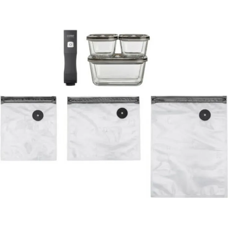 Caso Vacu OneTouch Eco Set Vakuumierer, 3 Liter / Minute Pumpleistung, kabellos, Absaugautomatik, schwarz