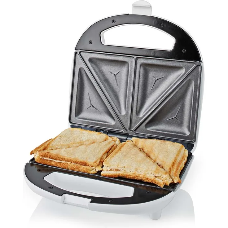 Nedis KASM110FWT Sandwichmaker, 700 W, 20.5 x 12 cm, Automatischer Temperaturkontrolle, Kunststoff, weiß