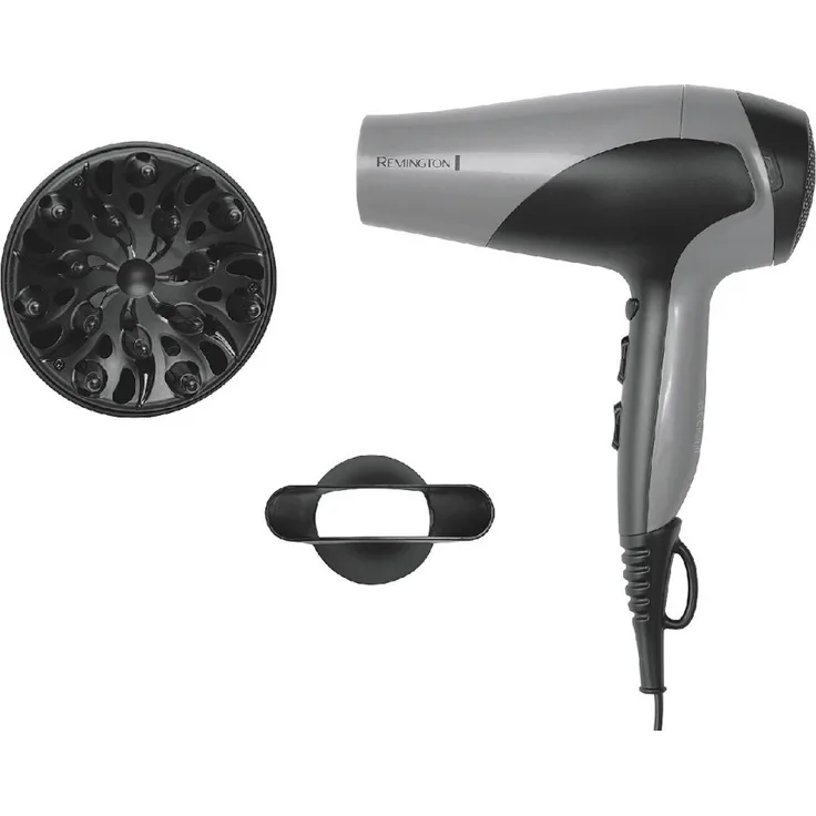Remington D3190S Ionic Dry 2200 Haartrockner, Ionen-Technologie, 2200 Watt, 3 Heiz- und 2 Gebläsestufen, Keramik-Ring, Abkühlstufe, schwarz, grau