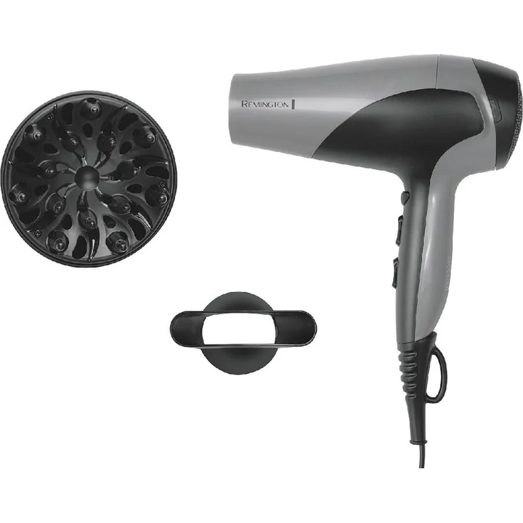 Remington D3190S Ionic Dry 2200 Haartrockner, Ionen-Technologie, 2200 Watt, 3 Heiz- und 2 Gebläsestufen, Keramik-Ring, Abkühlstufe, schwarz, grau – Bild 1