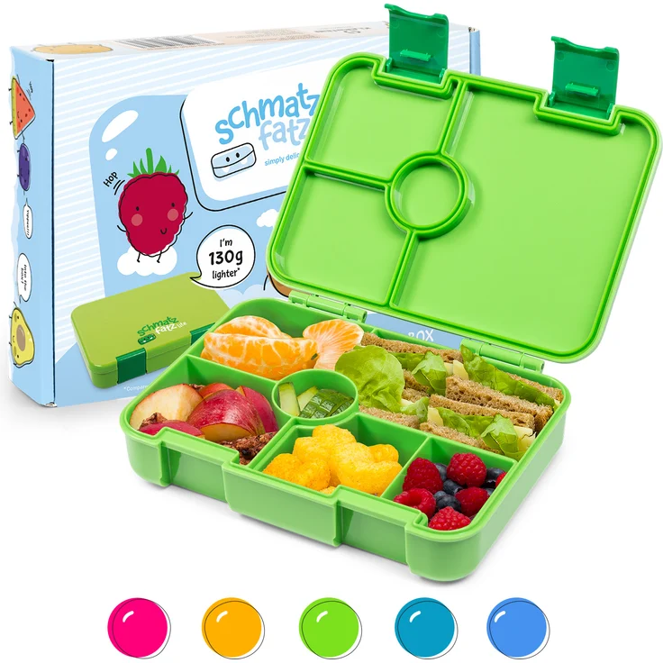 schmatzfatz by Lite Lunchbox 6 Fächer 20,8 x 4,5 x 15 cm (BxHxT) BPA-frei extra leichtes Tritan Grün – Bild 1
