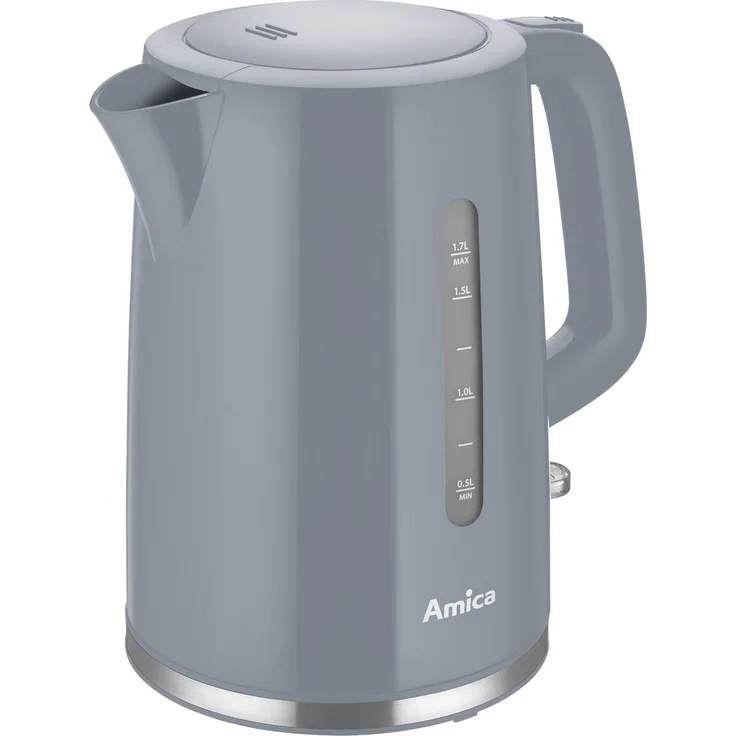 Amica KF1013 Wasserkocher, 2150 Watt, 1,7 Liter, 360° Sockel, Trockengehschutz, Kalkfilter, Abschaltautomatik, Wasserstandsanzeige, Kunststoff, teapot gray