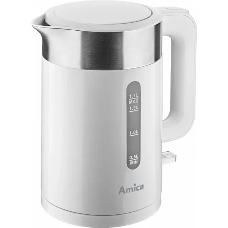 Amica KD301 Wasserkocher, 2200 Watt, 1,7 Liter, Wasserstandsanzeige, Kalfilter, weiß