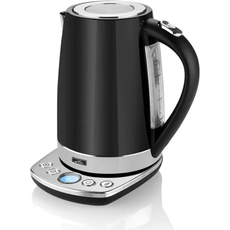 ETA 158790000 Wasserkocher, 2200 Watt, 1,7 Liter, Temperatureinstellung manuell, Display, Kalkfilter, Edelstahl, schwarz