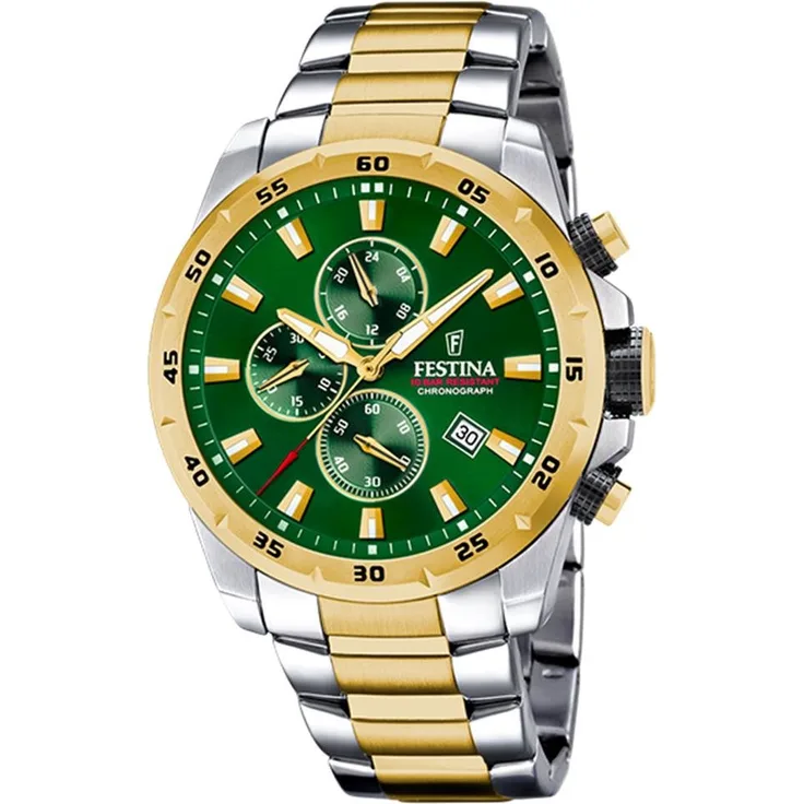 Festina Herren Uhr F20562/3 Chronograph Edelstahl vergoldet