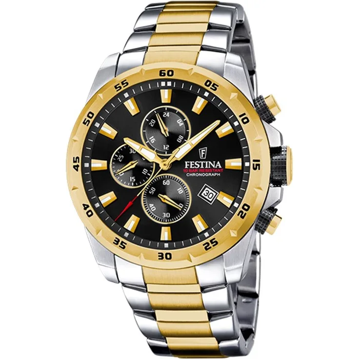 Festina Herren Uhr F20562/4 Chronograph Edelstahl vergoldet