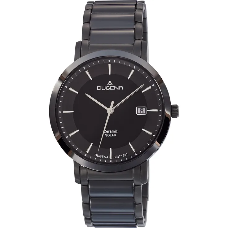 Dugena Herren Uhr Edelstahl-Ceramic Solar 4461006 Datum schwarz