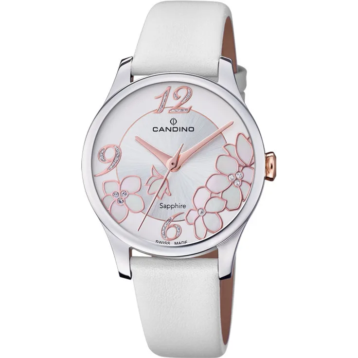 Candino Damenarmbanduhr C4720/1 Edelstahl Leder weiß