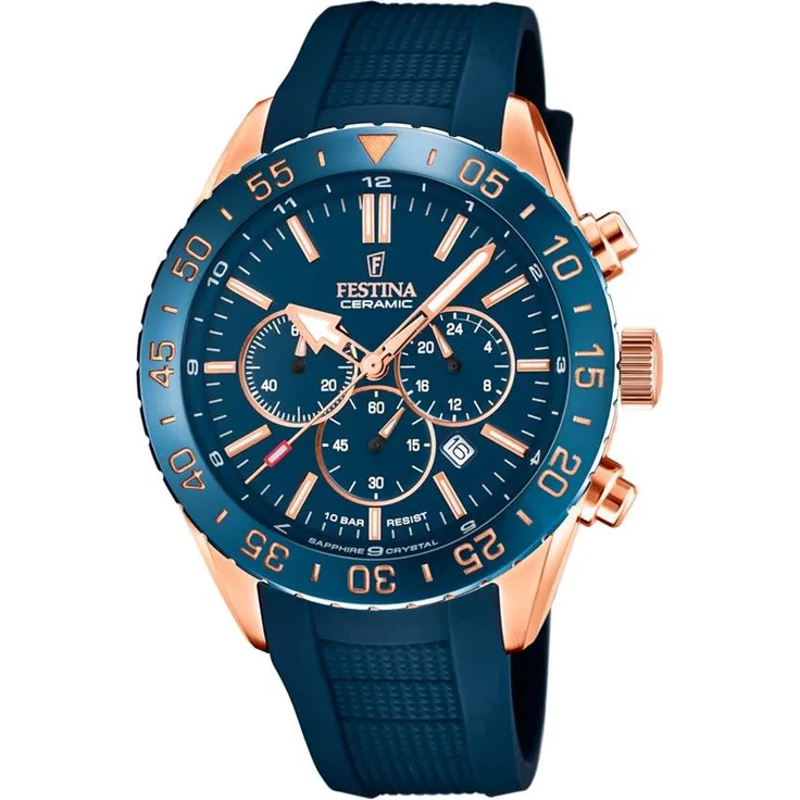 Festina Herrenuhr F20516 1 Chronograph Keramik Rosé vergoldet, Chronograph, gold
