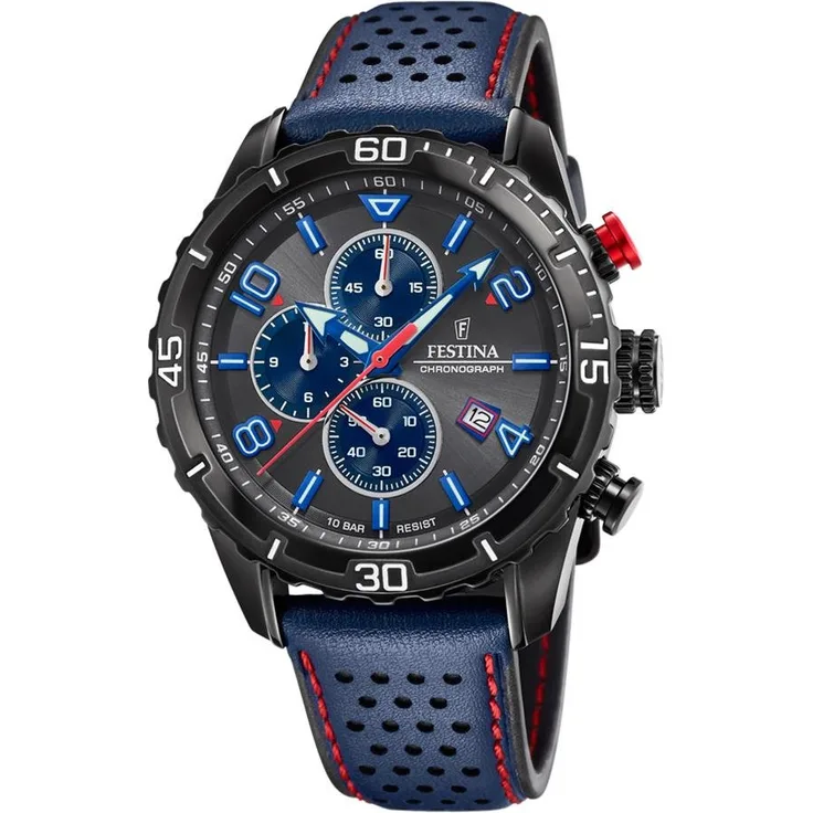 Festina Herren Uhr F20519/3 Chronograph Leder blau