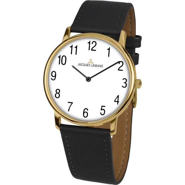 Jacques Lemans Damen Uhr 1-2004H Leder schwarz vergoldet