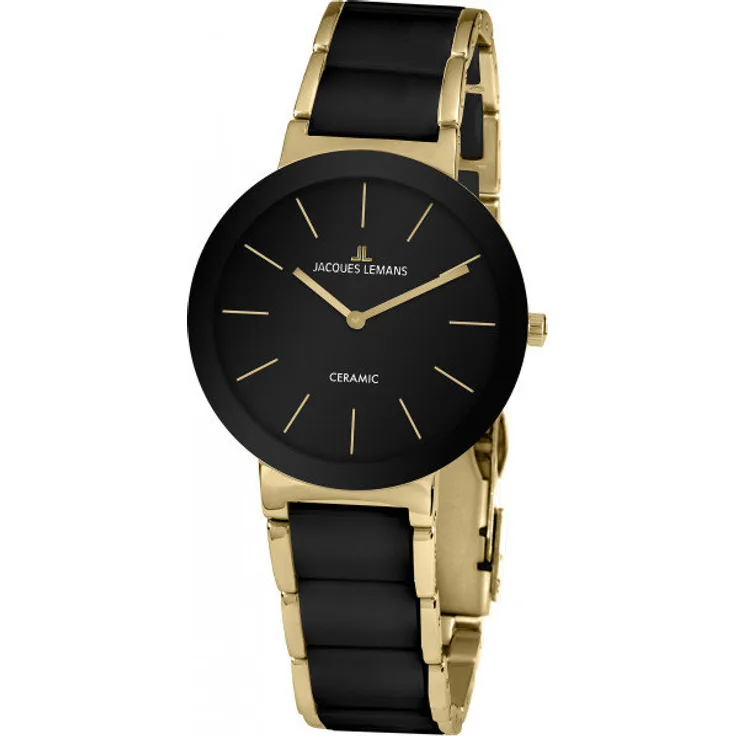 Jacques Lemans Herren Uhr 42-8E Keramik schwarz vergoldet