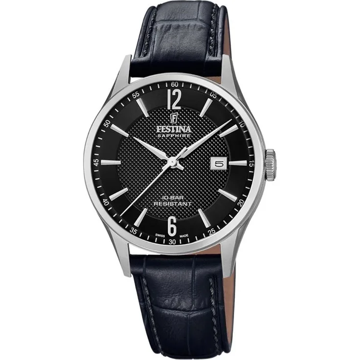 Festina Herrenuhr F20007 4 Swiss Made Leder Quarz, Quarzuhr 