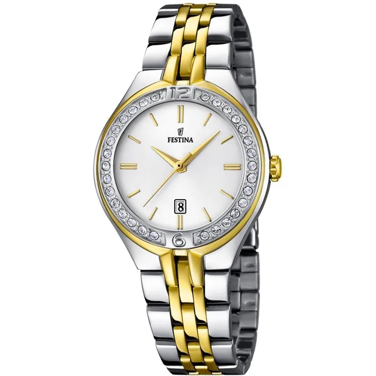 Festina Damenuhr F16868 1 bicolor mit Schmucksteinen, Quarzuhr 
