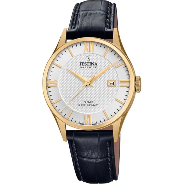 Festina Herren Uhr F20010/2 Swiss Made Leder Quarz