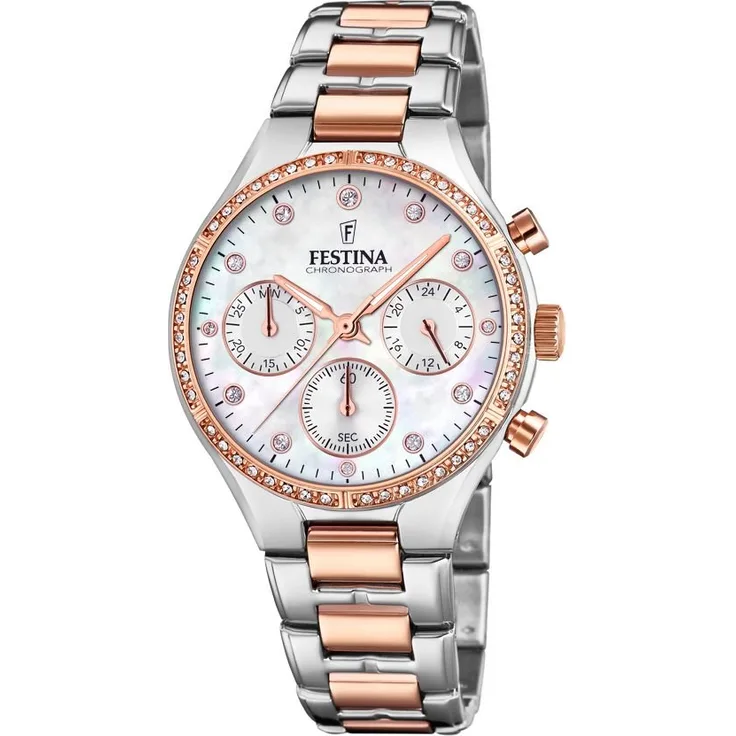 Festina Uhr für Damen F20403/1 Chronograph vergoldet perlmutt