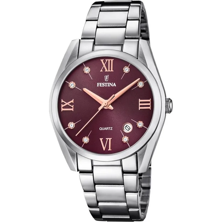Festina Damen Uhr F16790/E Boyfriend Edelstahl Quarz Bicolor Beere
